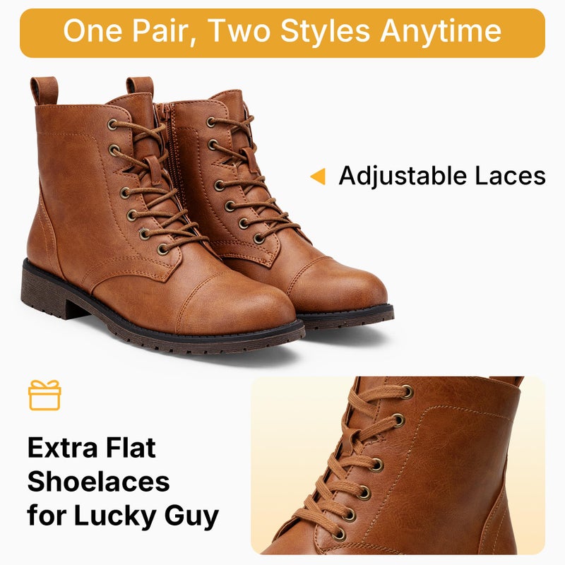Vepose Women's Brown Ankle Boots Lace up, Flat Fashion Combat Booties Low Heel, 910 - Yellow Brown, Size 8.5 US (CJY910 Brown 08.5) - Image 4